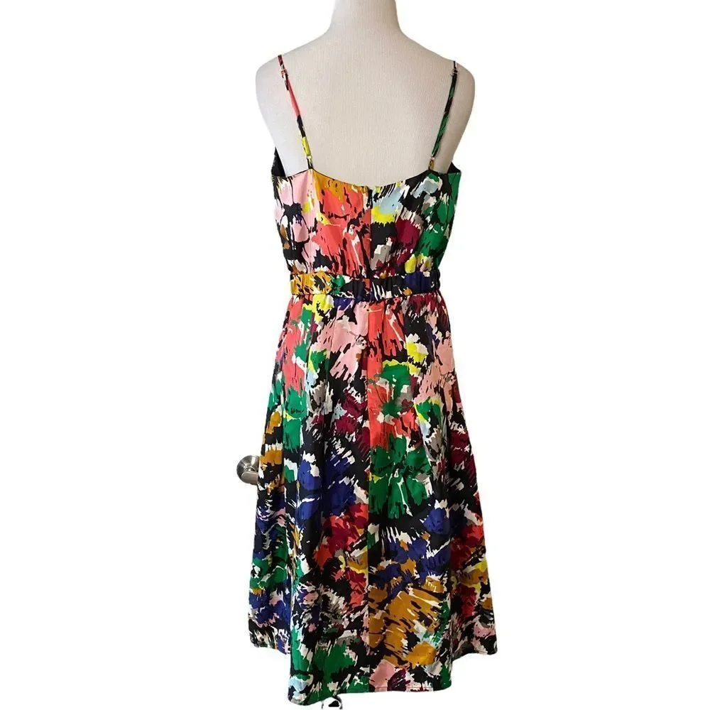 J Crew Silk Floral Brushstrokes Spaghetti Strap Midi Dress